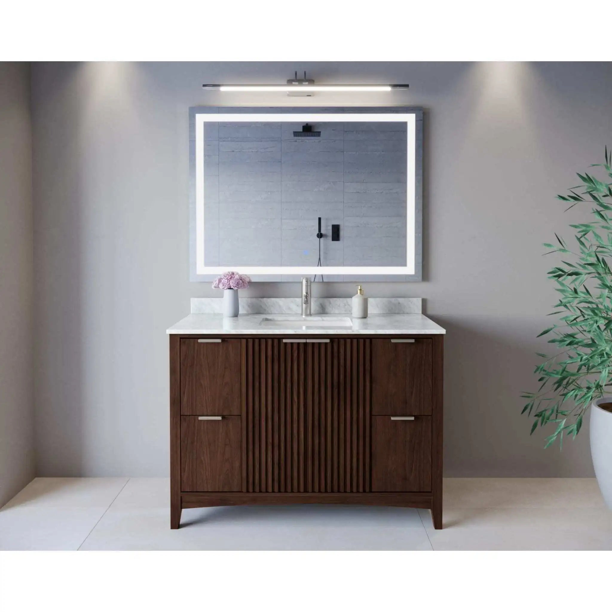 48" Palmilla Single Bathroom Vanity in Dark Walnut with Brushed Nickel Trim by Wyndham