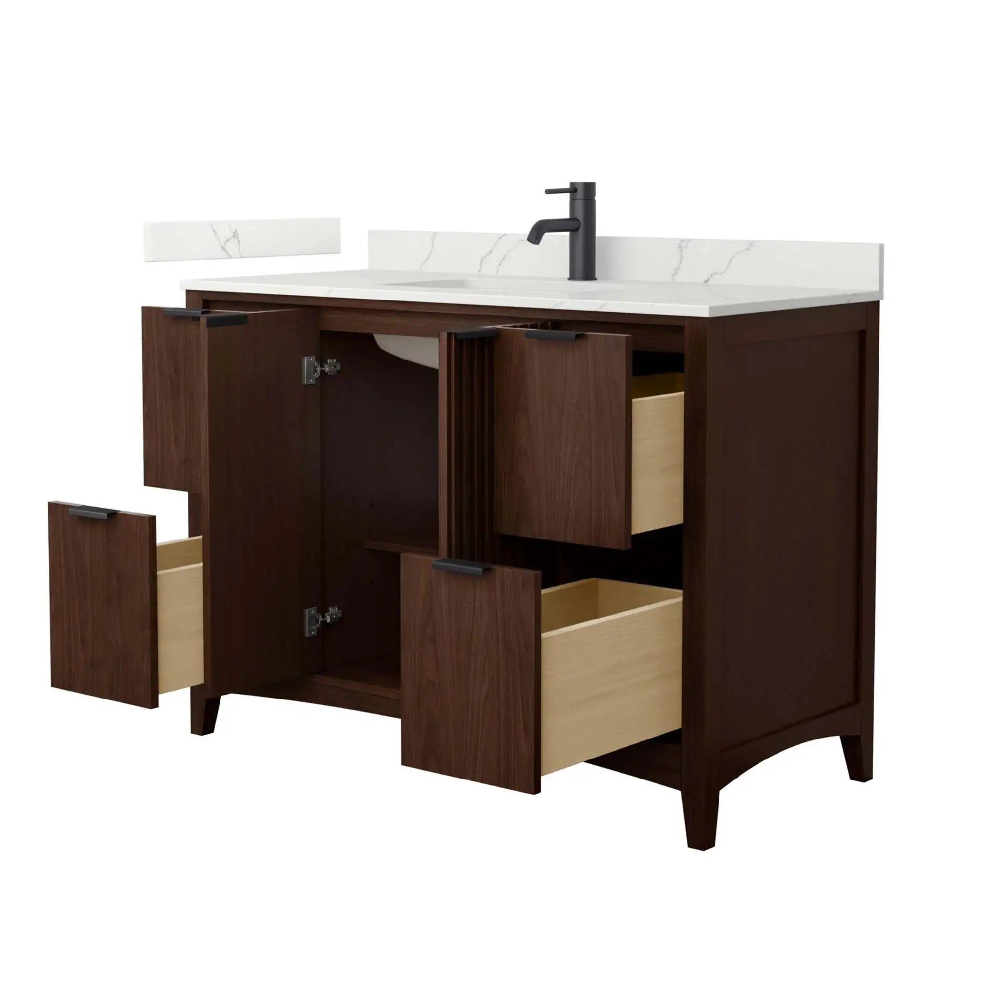 48" Palmilla Single Bathroom Vanity in Dark Walnut with Matte Black Trim by Wyndham