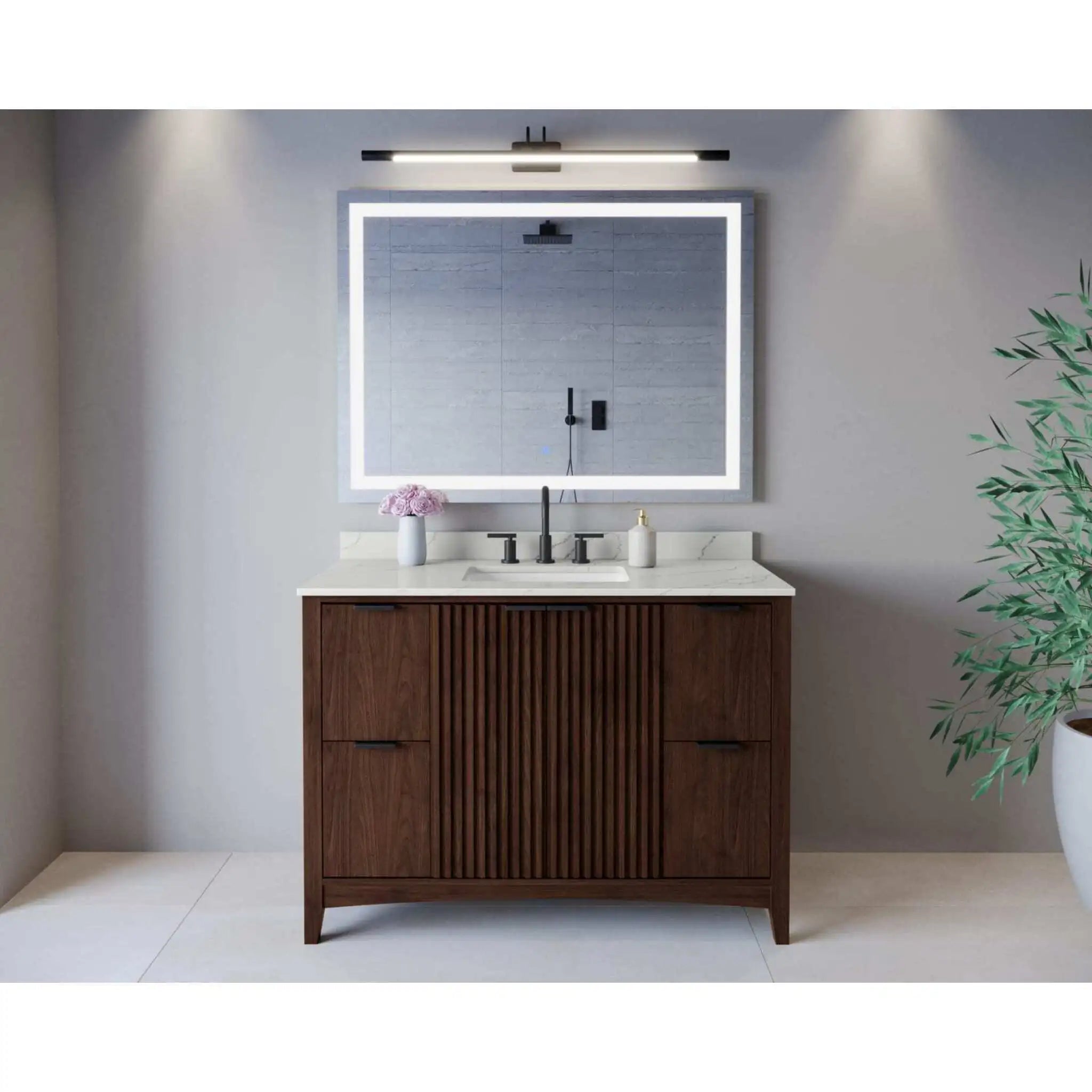 48" Palmilla Single Bathroom Vanity in Dark Walnut with Matte Black Trim by Wyndham