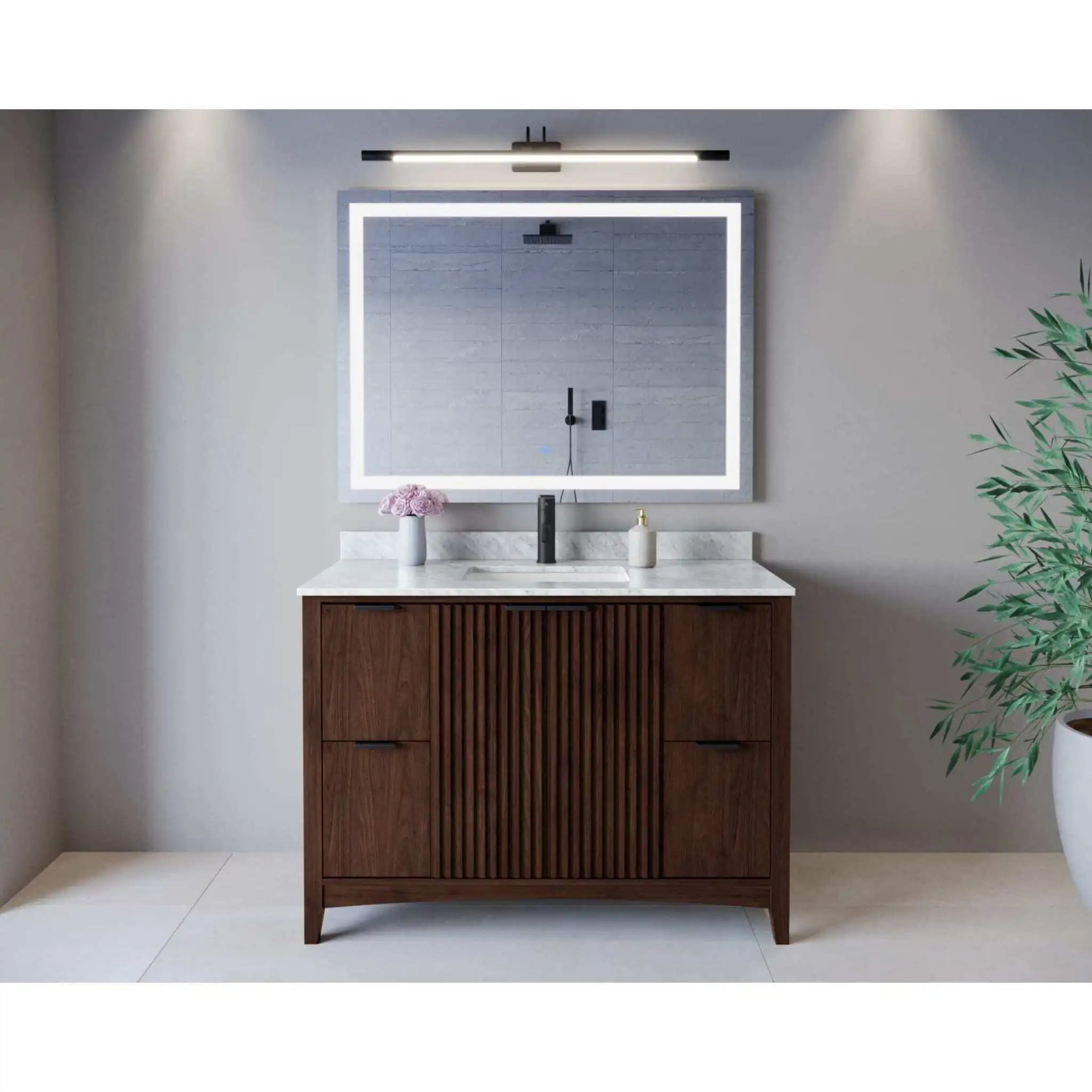 48" Palmilla Single Bathroom Vanity in Dark Walnut with Matte Black Trim by Wyndham