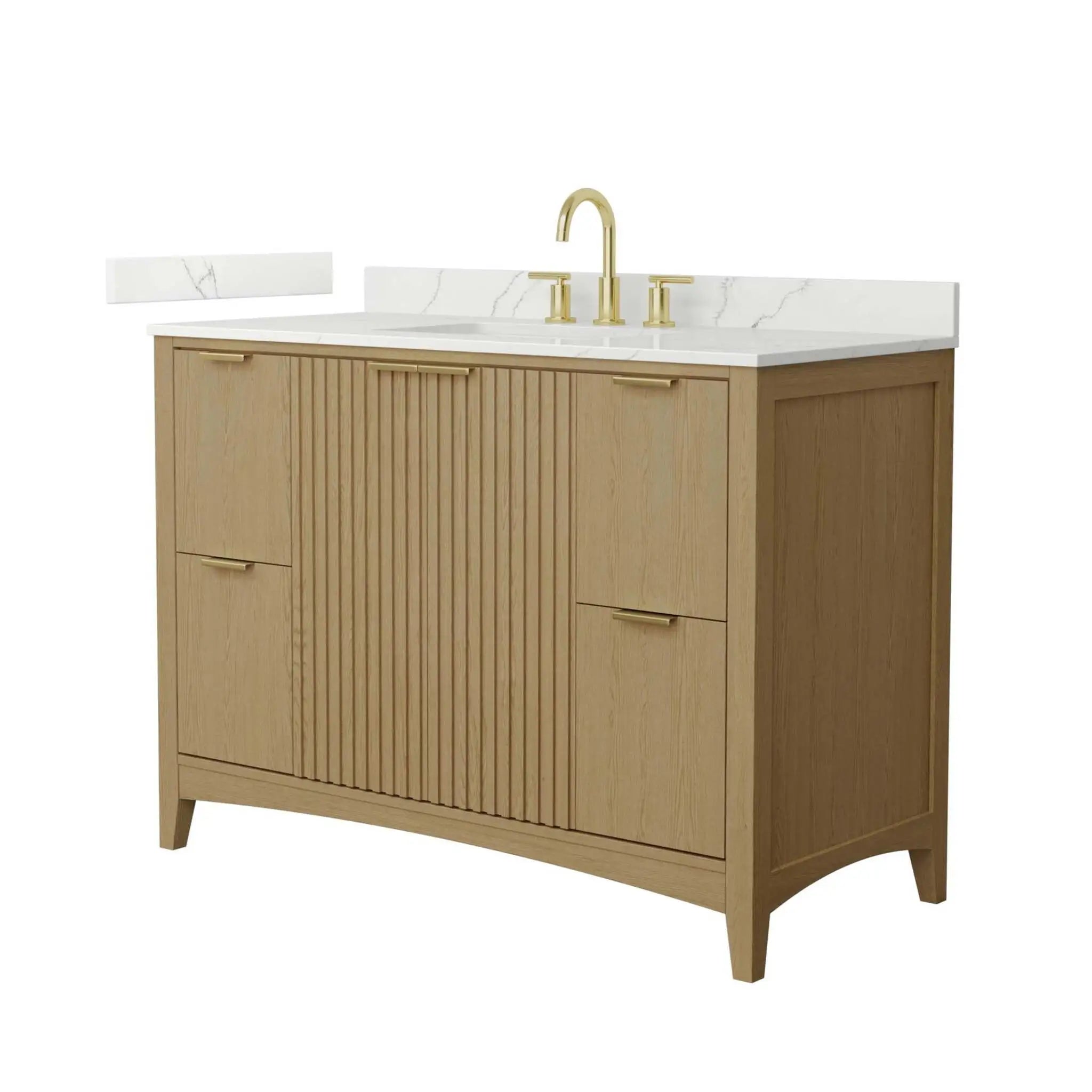 48" Palmilla Single Bathroom Vanity in Natural Oak with Brushed Gold Trim by Wyndham