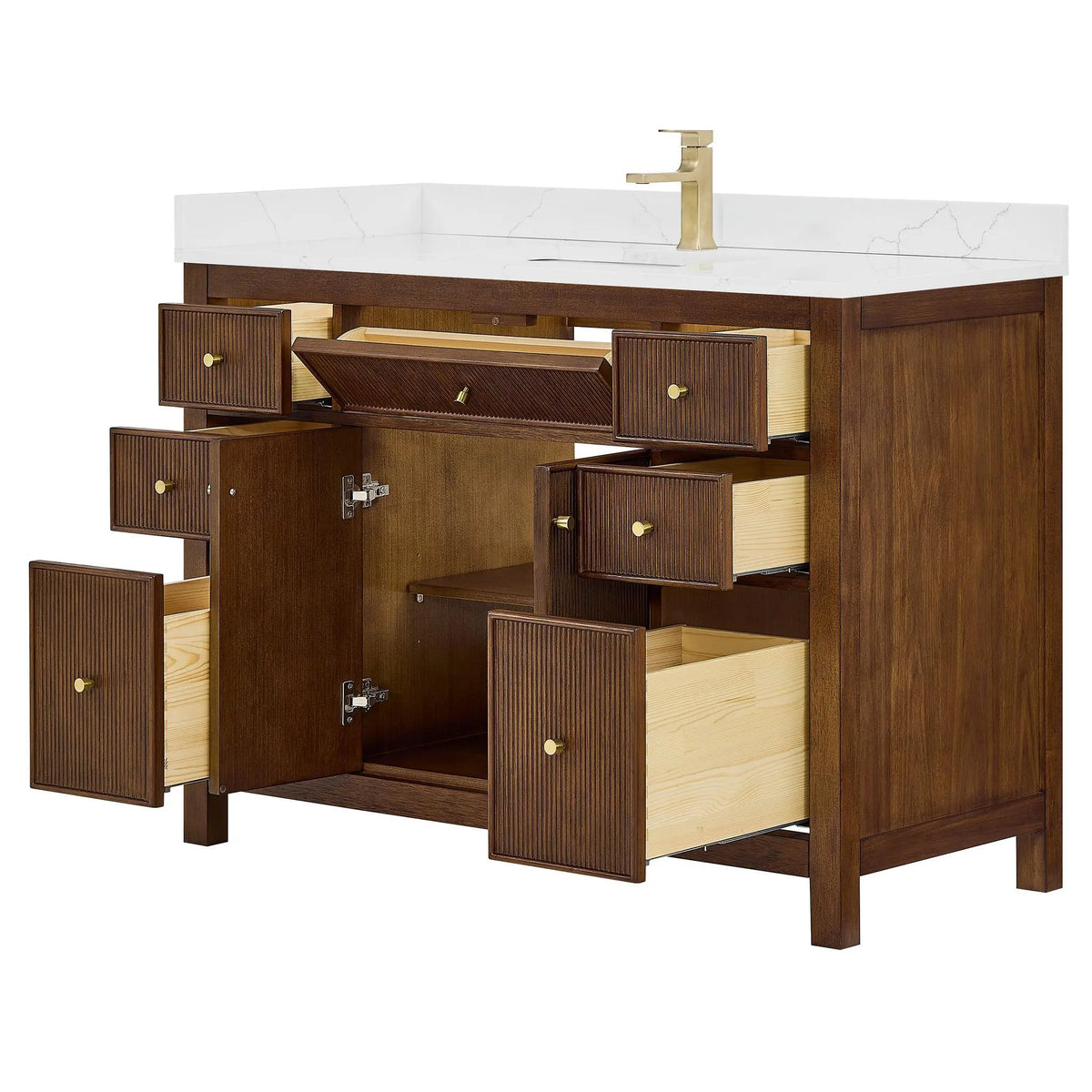 48" Pendry Single Bathroom Vanity Dark Walnut Brushed Gold Trim by wyndham View 11