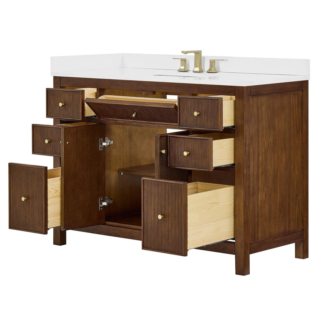48" Pendry Single Bathroom Vanity Dark Walnut Brushed Gold Trim by wyndham View 31