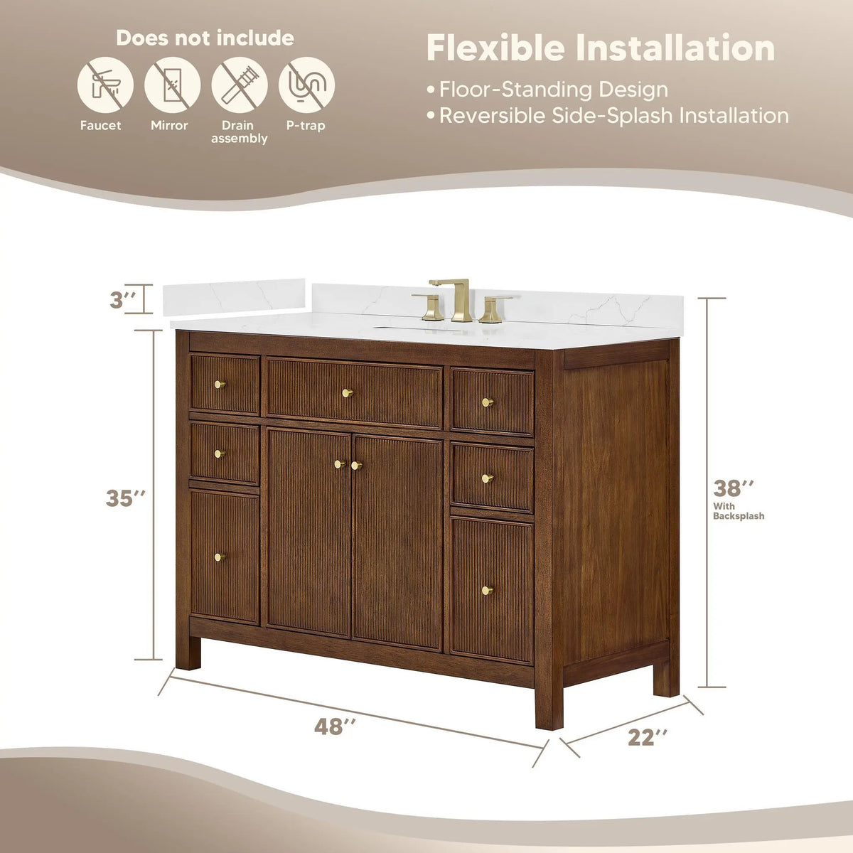 48" Pendry Single Bathroom Vanity Dark Walnut Brushed Nickel Trim by wyndham 3