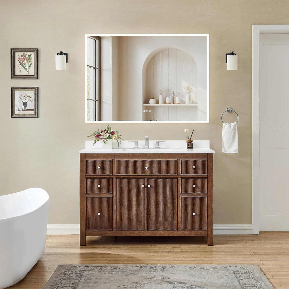 48" Pendry Single Bathroom Vanity Dark Walnut Brushed Nickel Trim by wyndham View 30