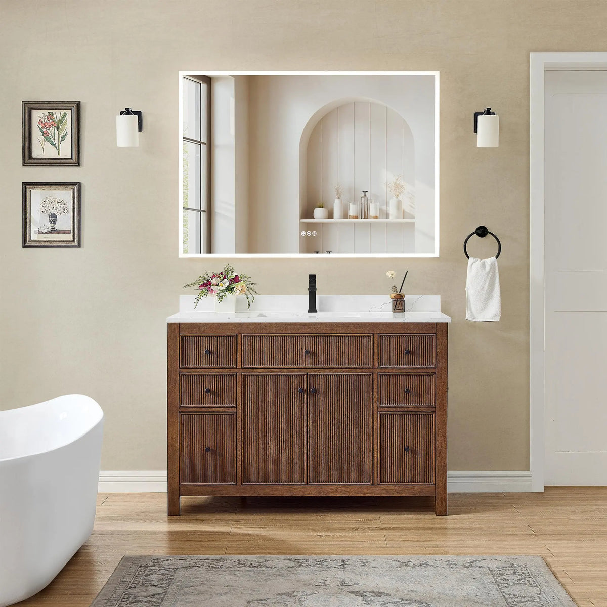 48" Pendry Single Bathroom Vanity Dark Walnut Matte Black Trim by wyndham View 10