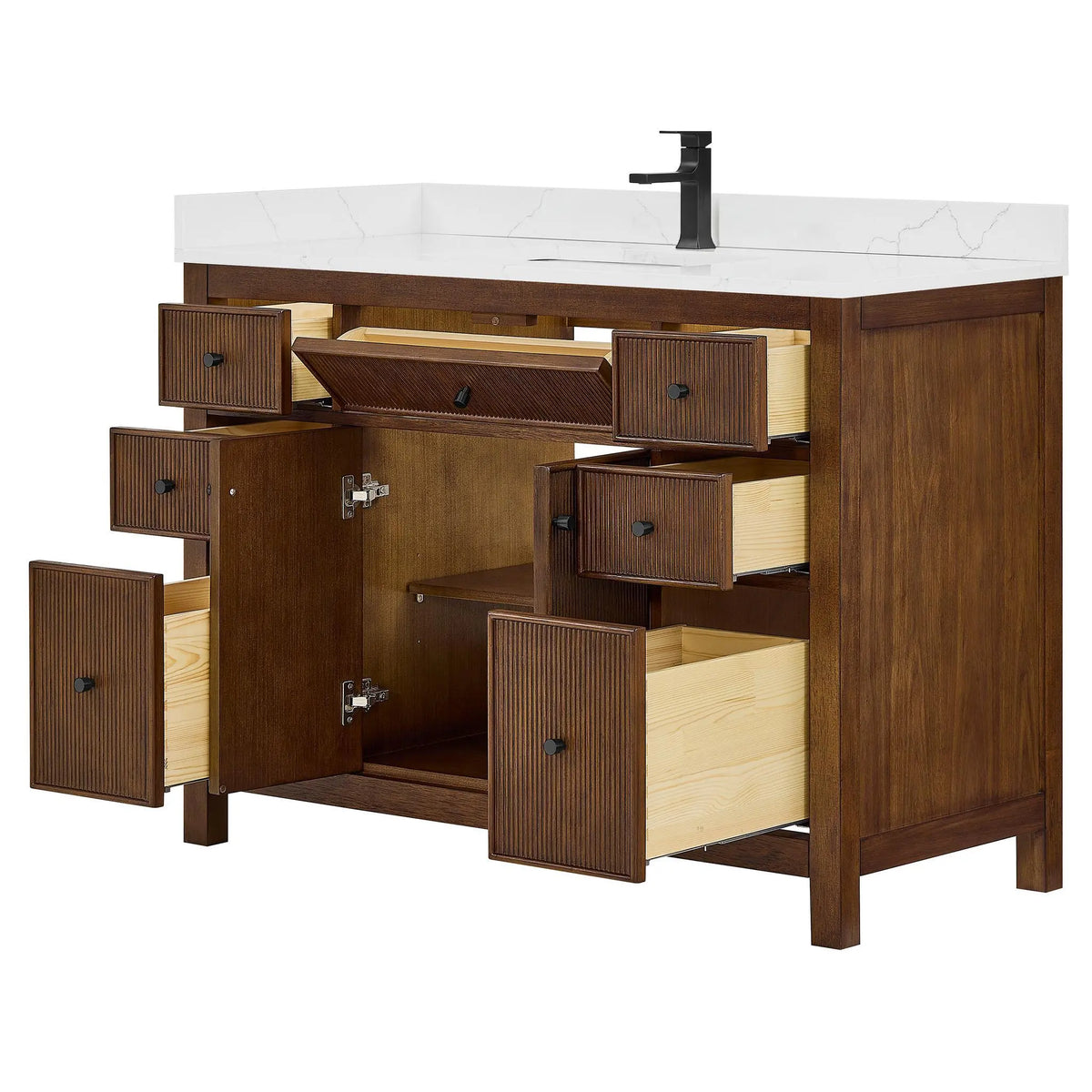 48" Pendry Single Bathroom Vanity Dark Walnut Matte Black Trim by wyndham View 11