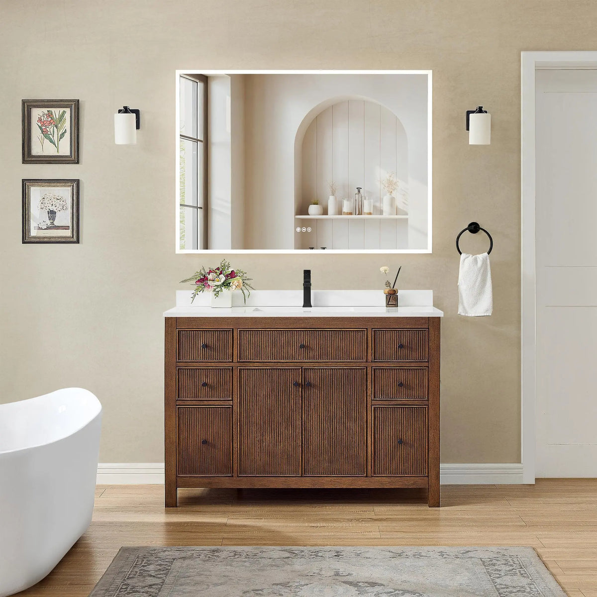 48" Pendry Single Bathroom Vanity Dark Walnut Matte Black Trim by wyndham View 14