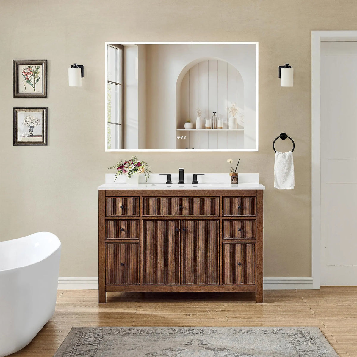 48" Pendry Single Bathroom Vanity Dark Walnut Matte Black Trim by wyndham View 22