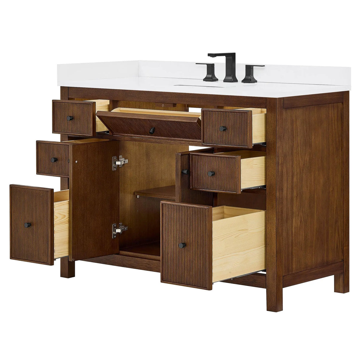 48" Pendry Single Bathroom Vanity Dark Walnut Matte Black Trim by wyndham View 23