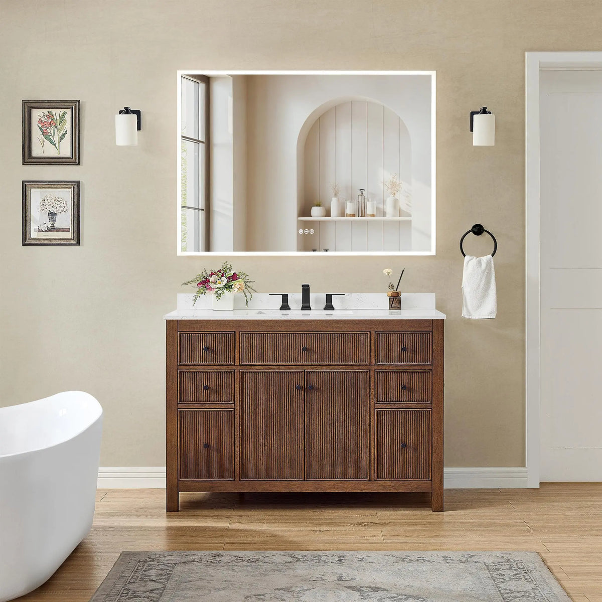 48" Pendry Single Bathroom Vanity Dark Walnut Matte Black Trim by wyndham View 26