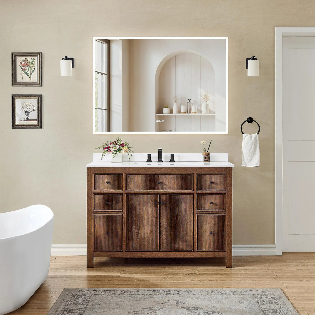 48" Pendry Single Bathroom Vanity Dark Walnut Matte Black Trim by wyndham View 30