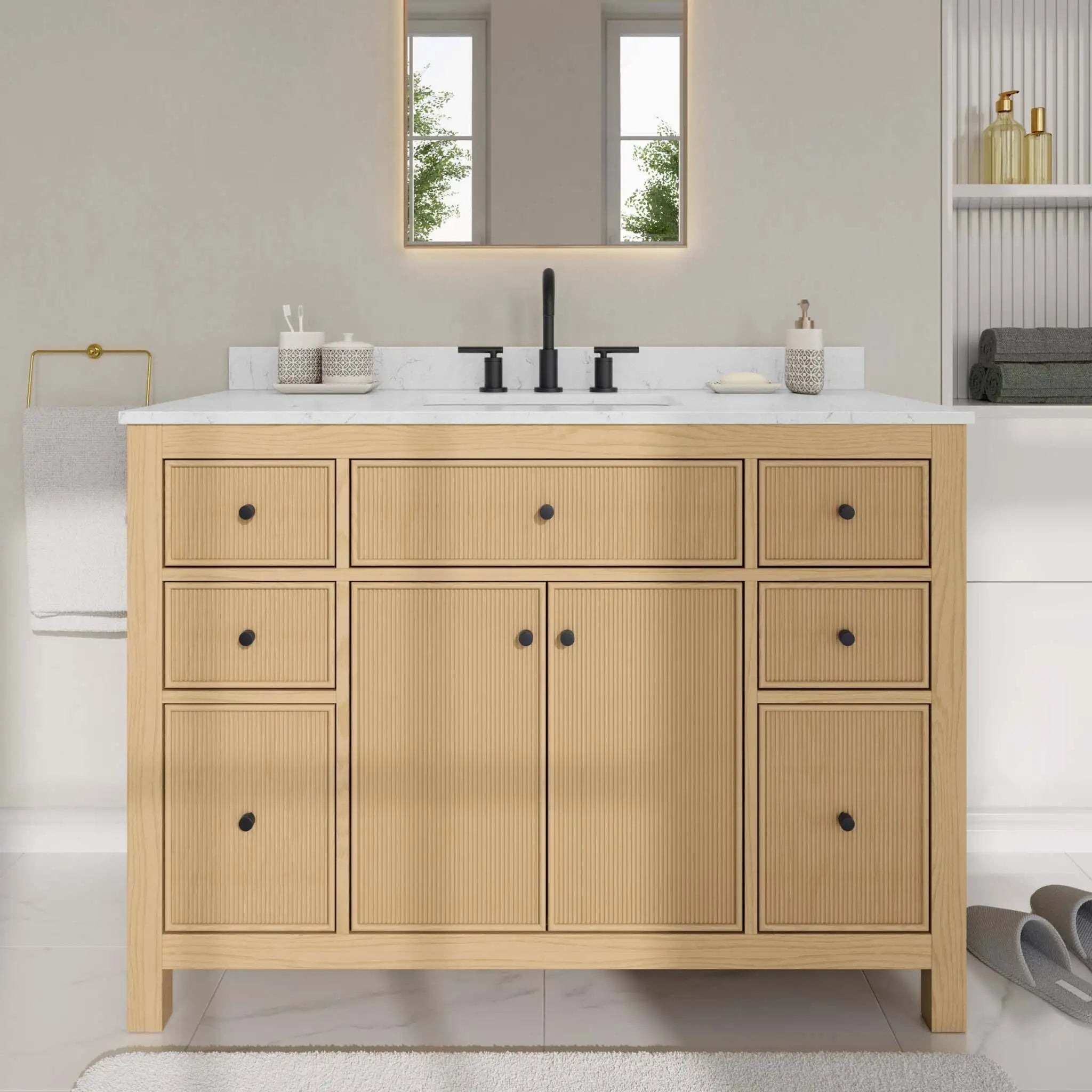 48" Pendry Single Bathroom Vanity in Tanned Oak with Matte Black Trim by Wyndham