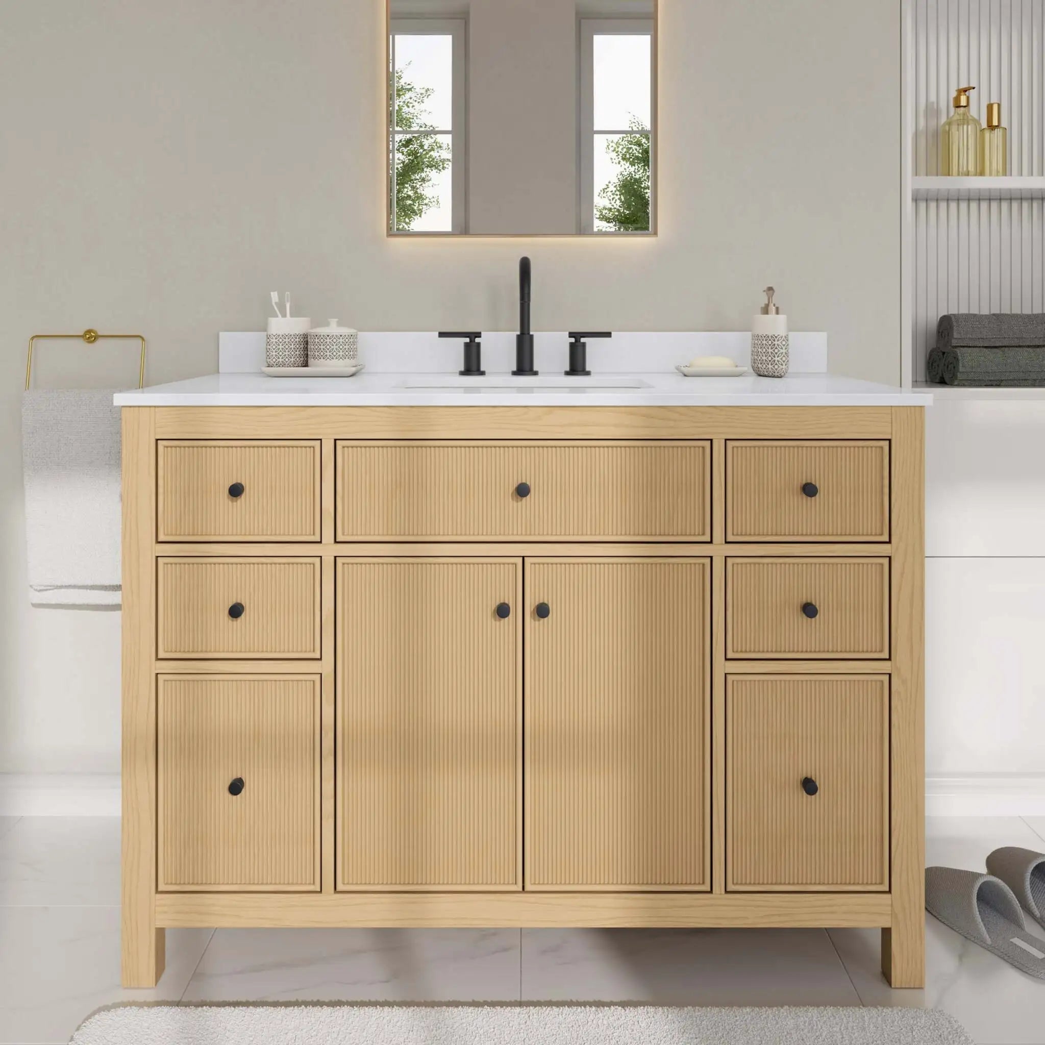 48" Pendry Single Bathroom Vanity in Tanned Oak with Matte Black Trim by Wyndham