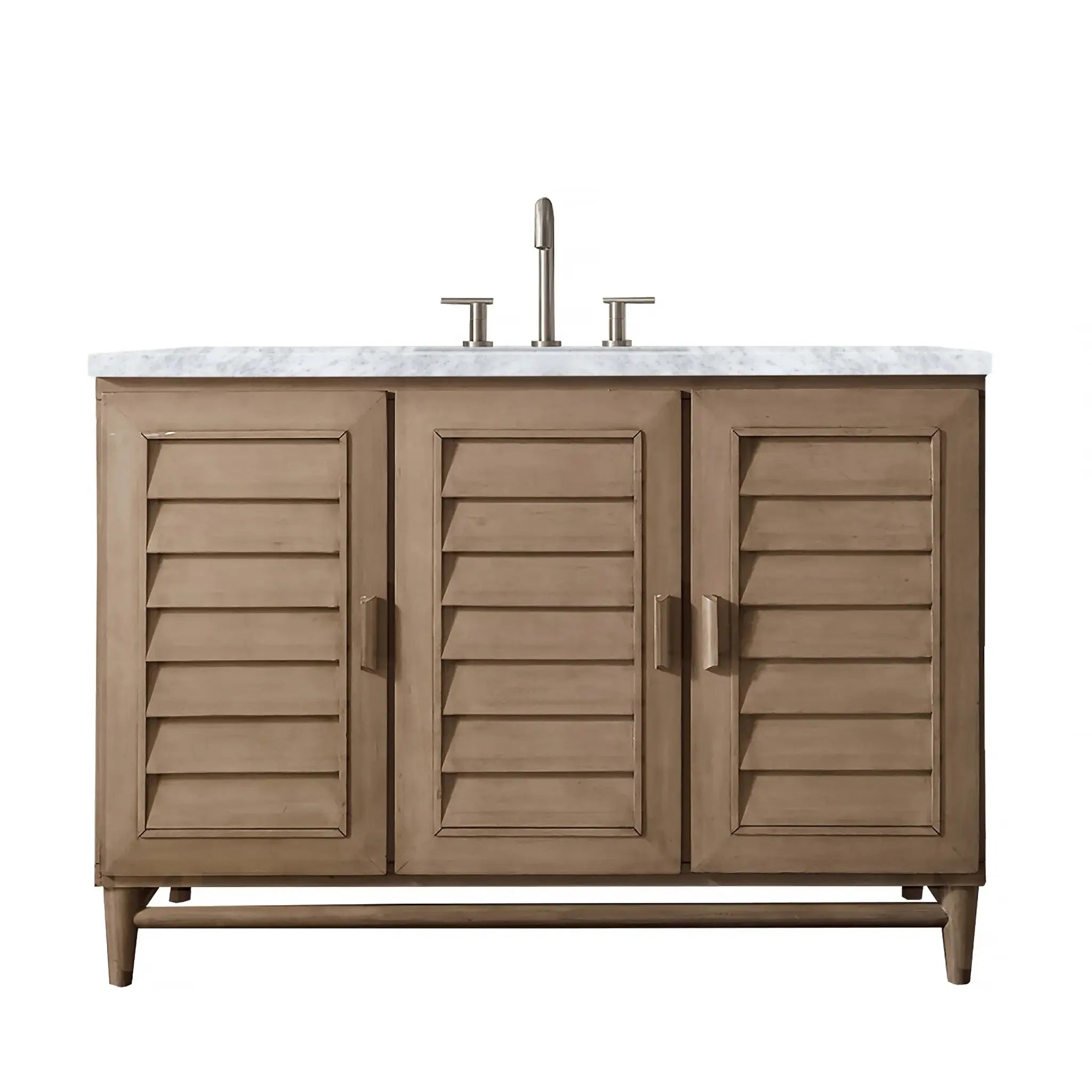 48" Portland Single Vanity in Whitewashed Walnut-Carrara White Marble-8" Widespread image