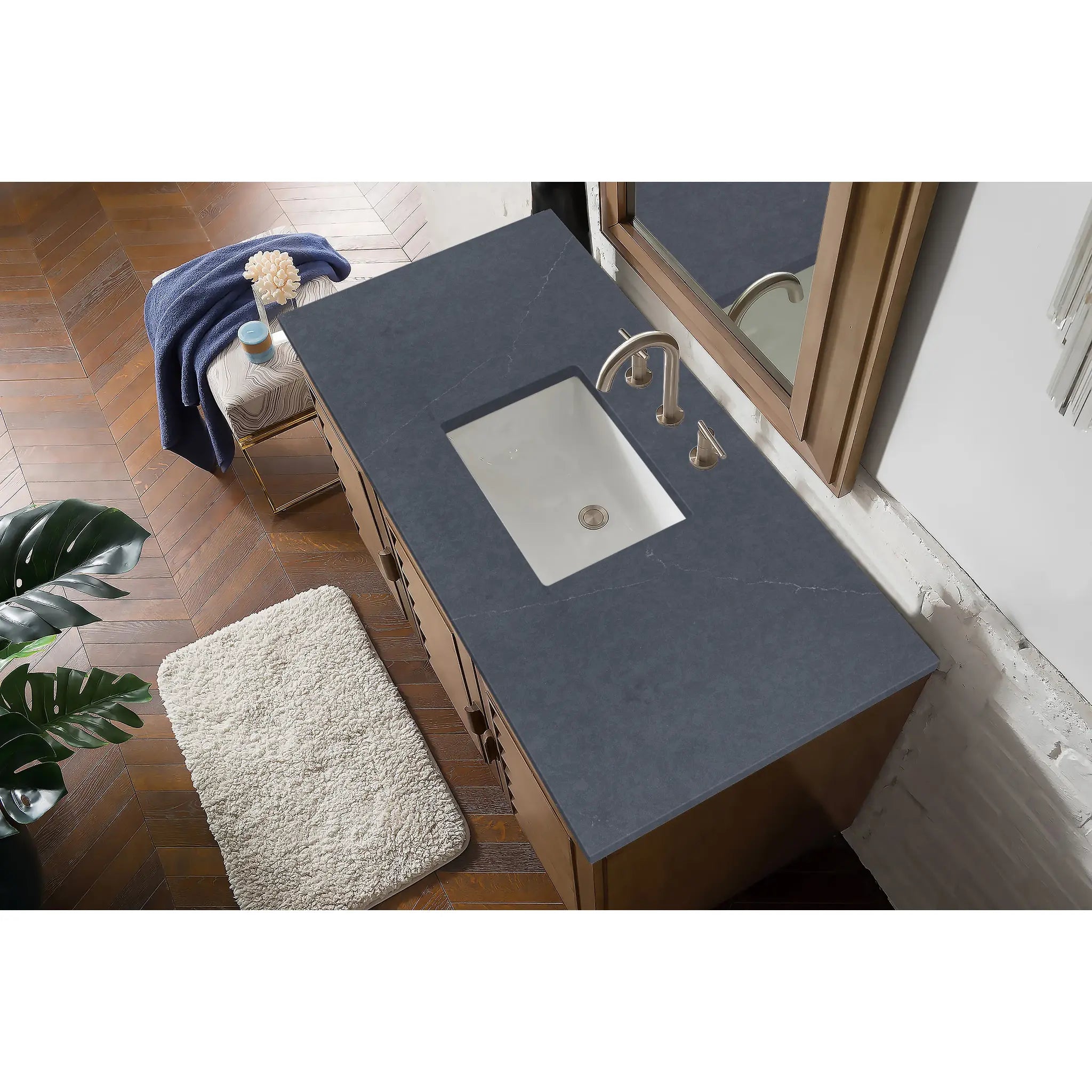 48" Portland Single Vanity in Whitewashed Walnut-Charcoal Soapstone Silestone-8" Widespread image 2