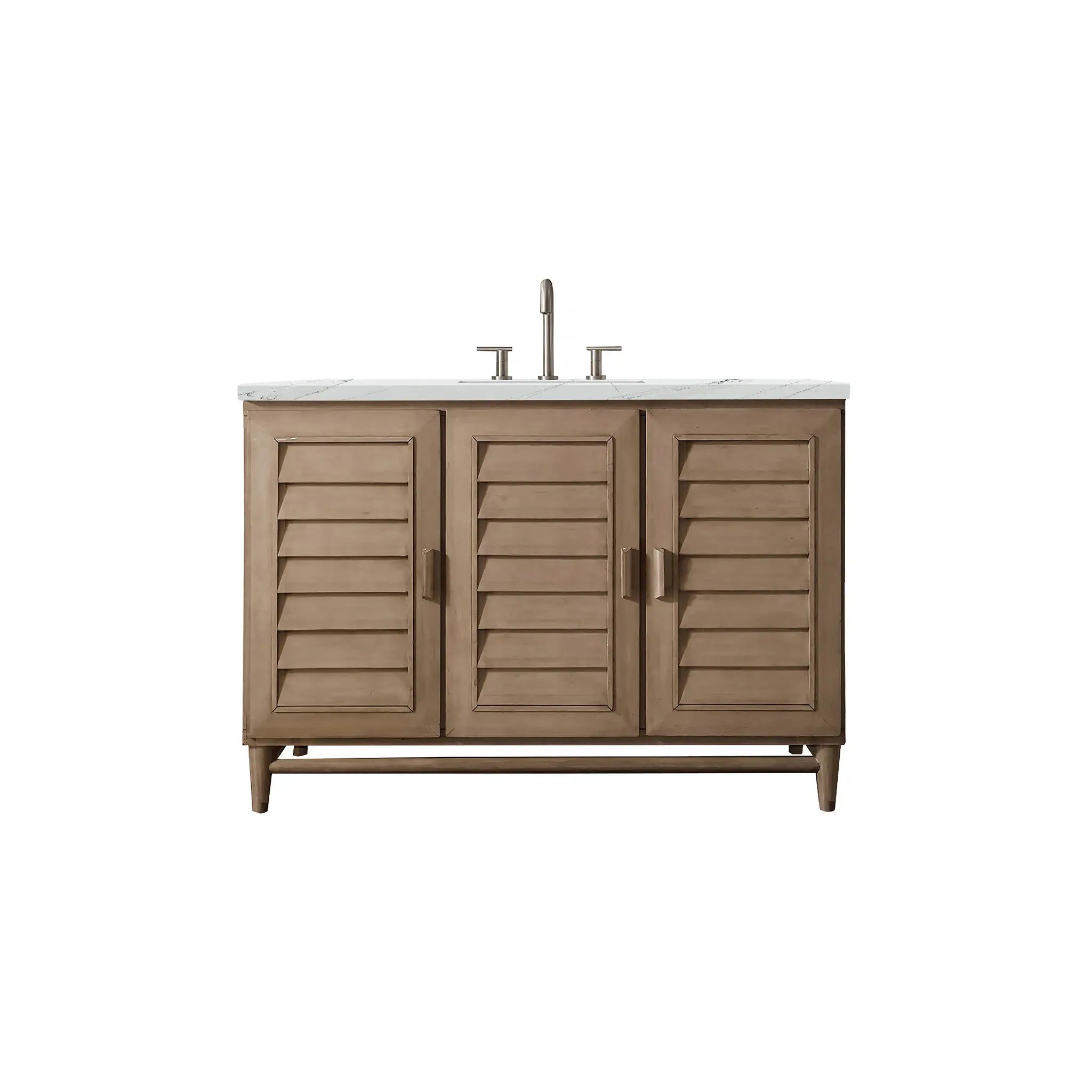 48" Portland Single Vanity in Whitewashed Walnut Wireless Charger-Ethereal Noctis Silestone-8" Widespread image