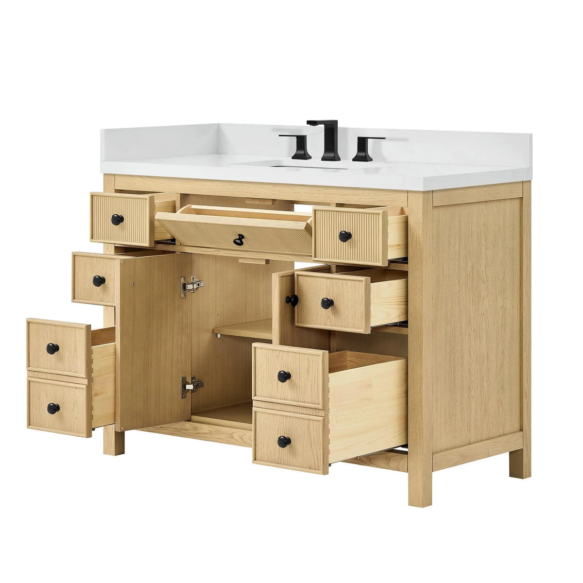 48" Rian Single Bathroom Vanity Scandinavian Oak Matte Black Trim by wyndham View 7