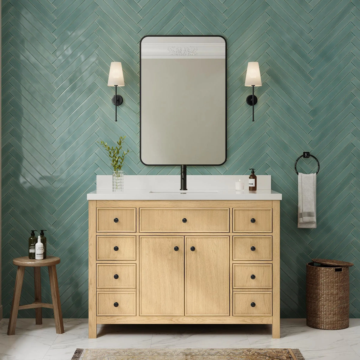 48" Rian Single Bathroom Vanity Scandinavian Oak Matte Black Trim by wyndham View 10