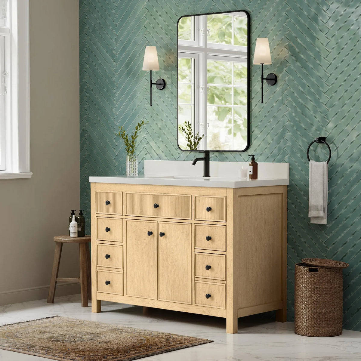 48" Rian Single Bathroom Vanity Scandinavian Oak Matte Black Trim by wyndham View 12