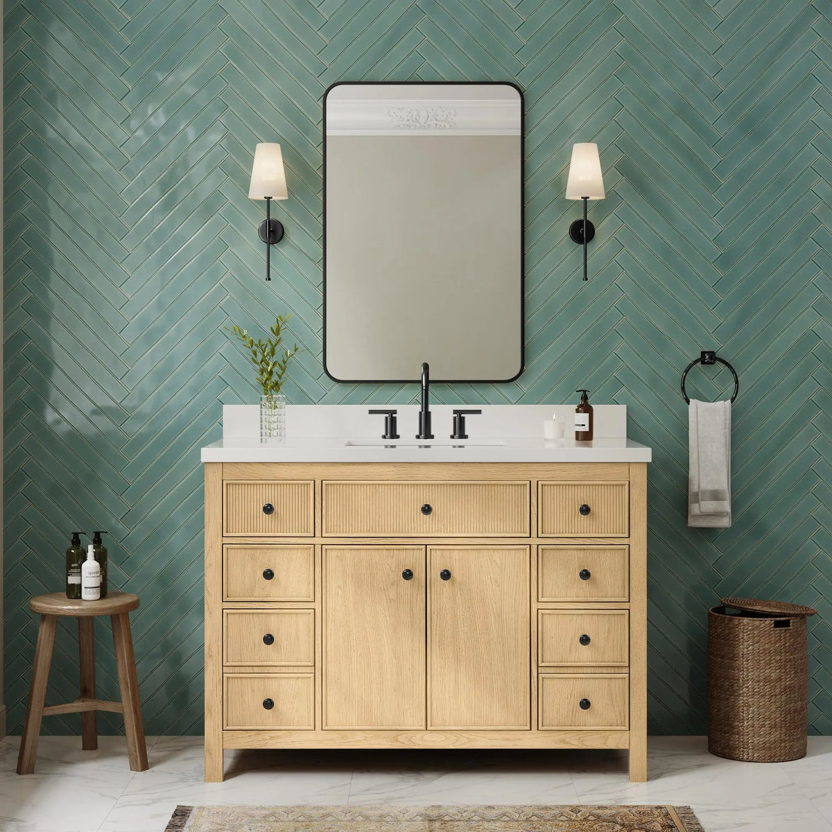 48" Rian Single Bathroom Vanity Scandinavian Oak Matte Black Trim by wyndham View 14