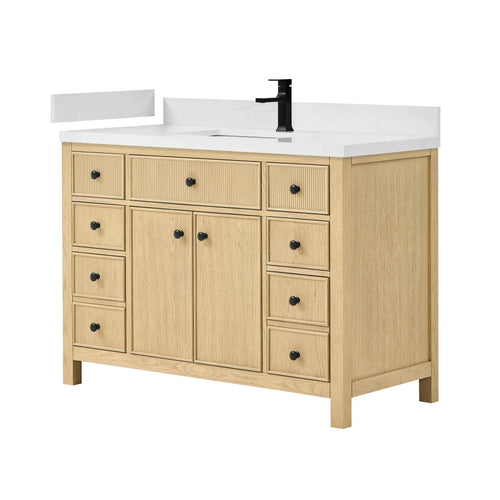 48" Rian Single Bathroom Vanity Scandinavian Oak Matte Black Trim by wyndham