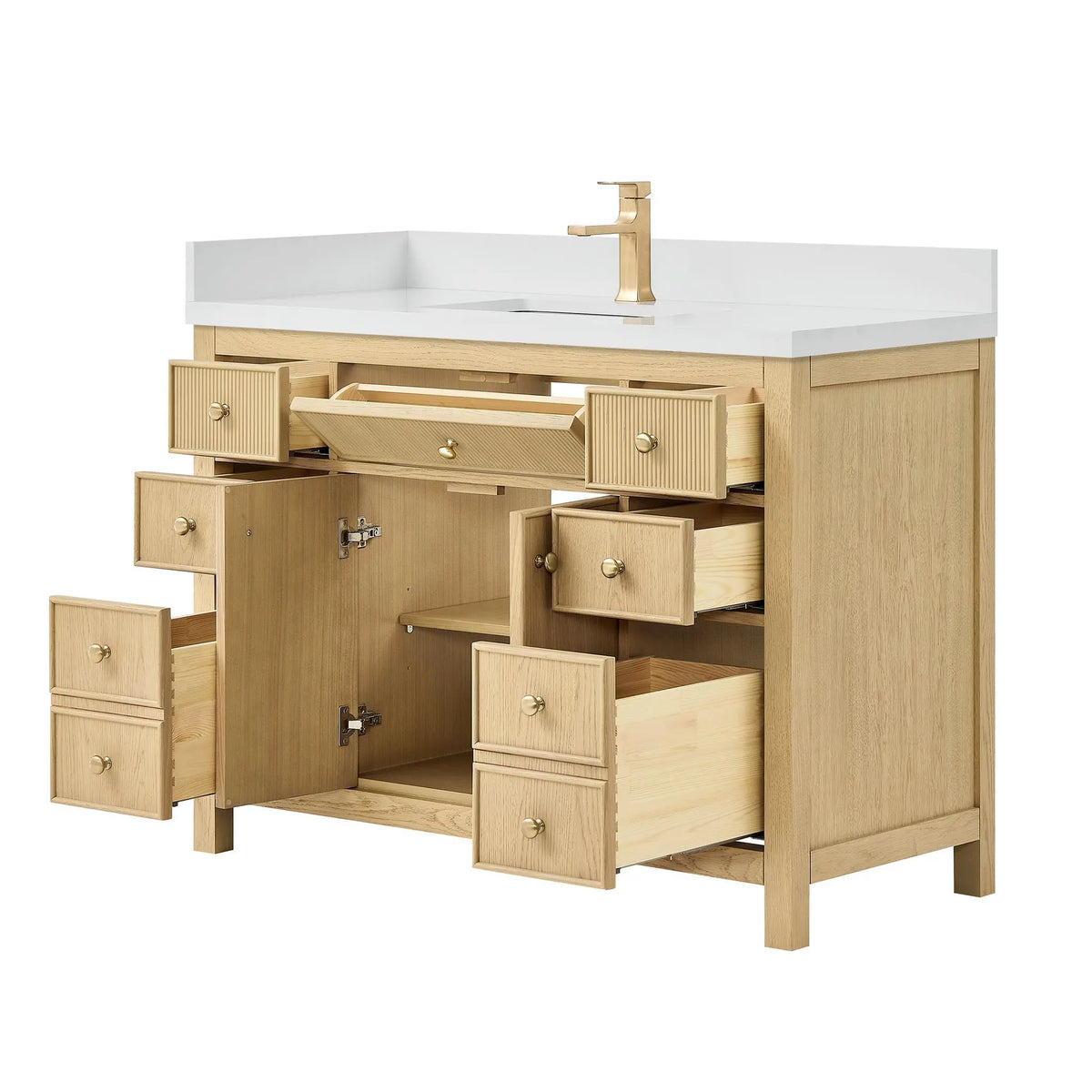 48" Rian Single Bathroom Vanity Scandinavian Oak Satin Bronze Trim by wyndham View 11