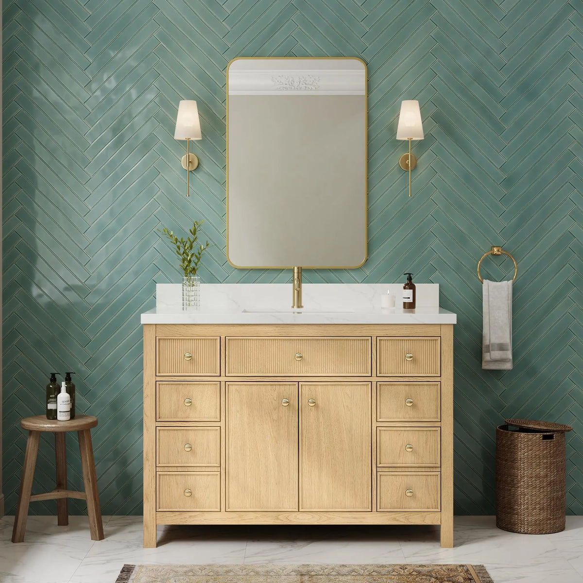 48" Rian Single Bathroom Vanity Scandinavian Oak Satin Bronze Trim by wyndham View 2