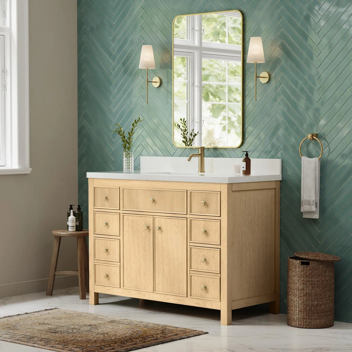 48" Rian Single Bathroom Vanity Scandinavian Oak Satin Bronze Trim by wyndham View 4