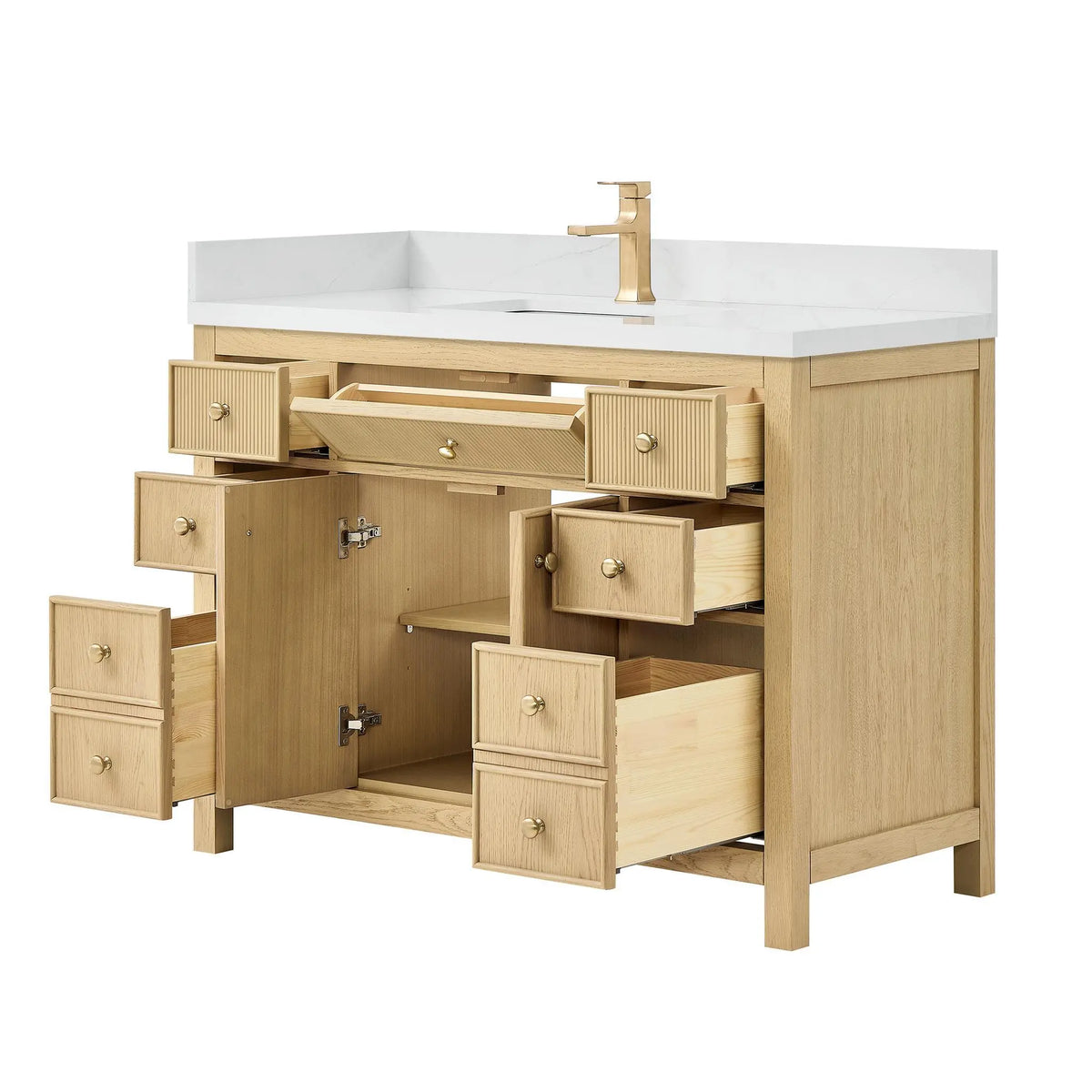 48" Rian Single Bathroom Vanity Scandinavian Oak Satin Bronze Trim by wyndham View 3