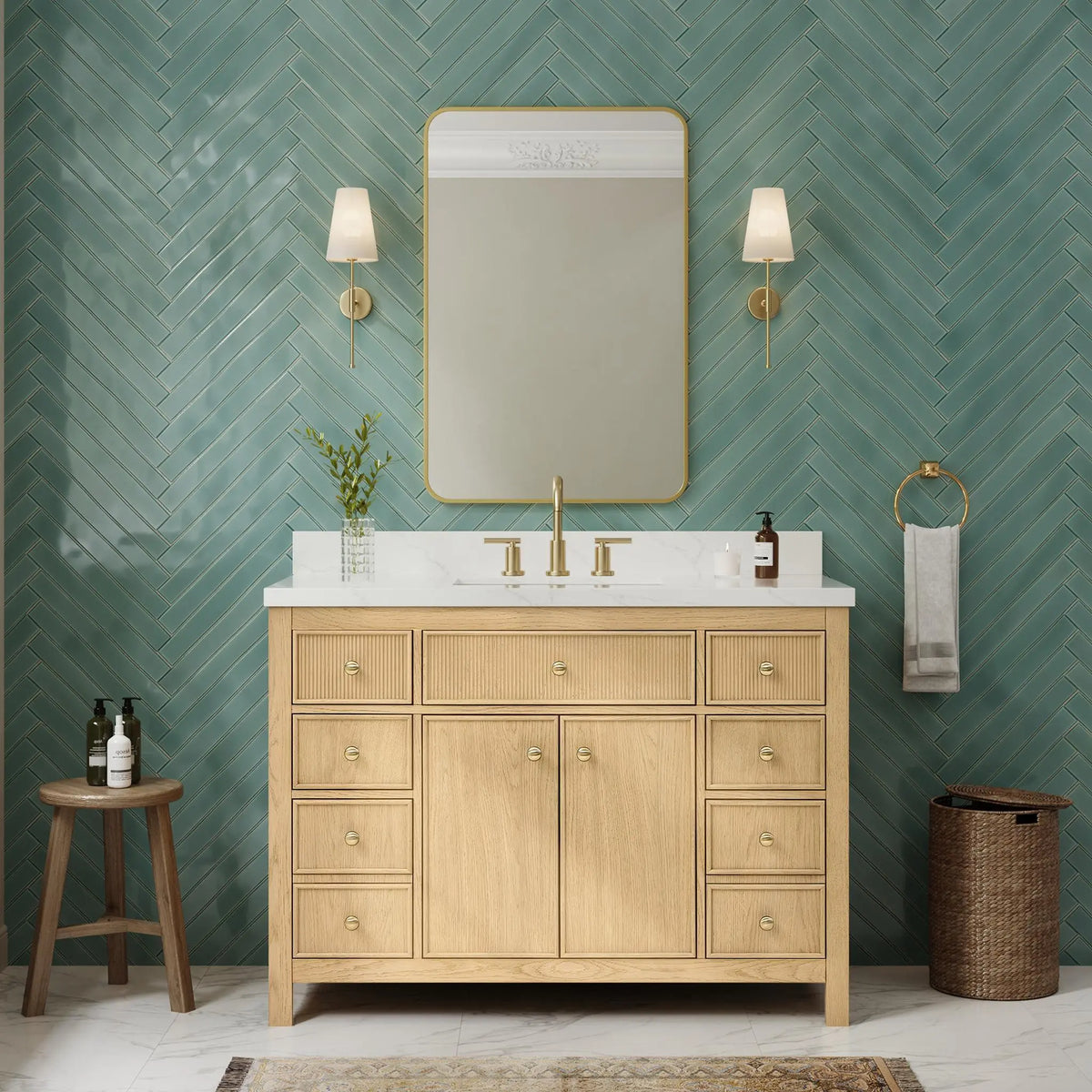 48" Rian Single Bathroom Vanity Scandinavian Oak Satin Bronze Trim by wyndham View 6