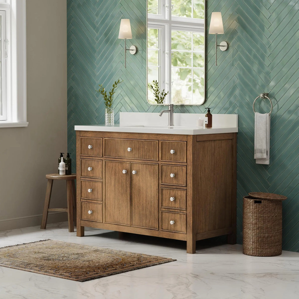 48" Rian Single Bathroom Vanity Toasted Walnut Brushed Nickel Trim by wyndham View 12