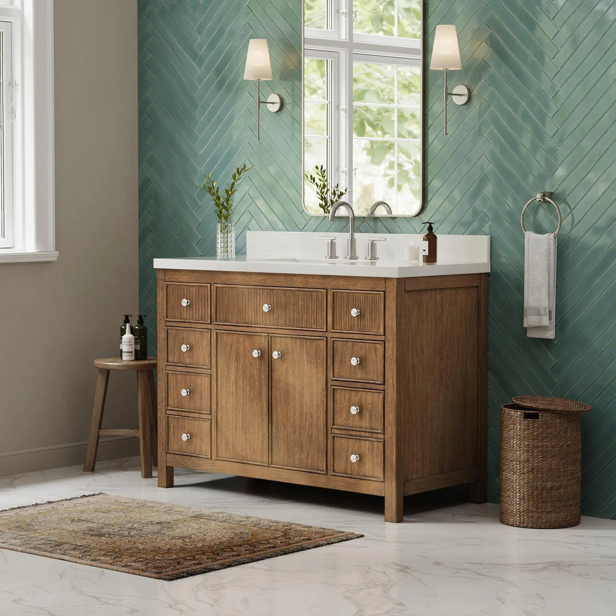 48" Rian Single Bathroom Vanity Toasted Walnut Brushed Nickel Trim by wyndham View 16