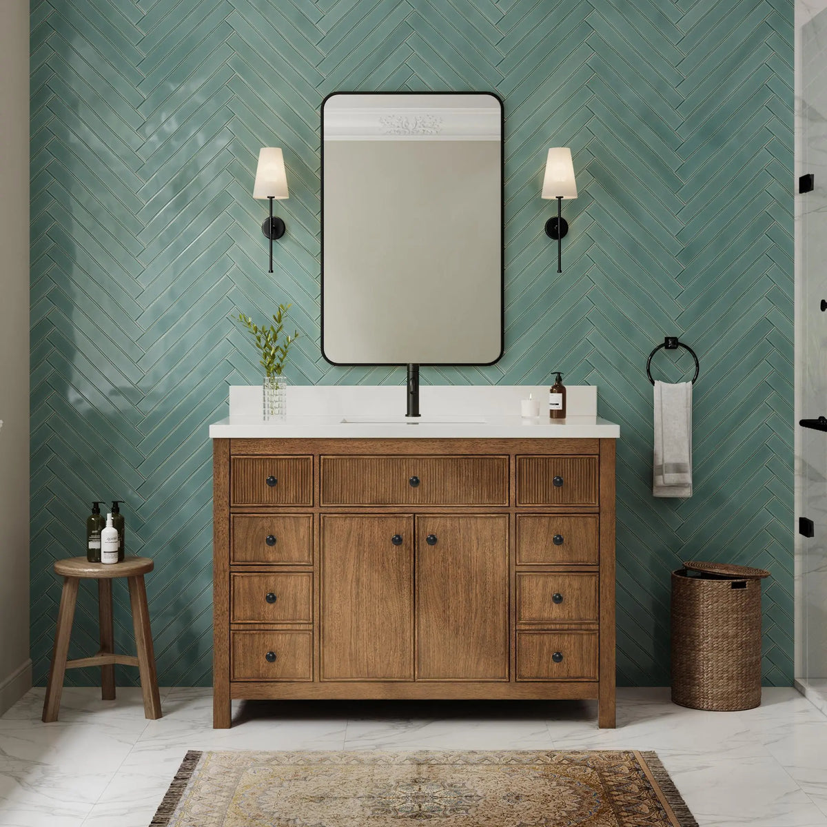 48" Rian Single Bathroom Vanity Toasted Walnut Matte Black Trim by wyndham View 10
