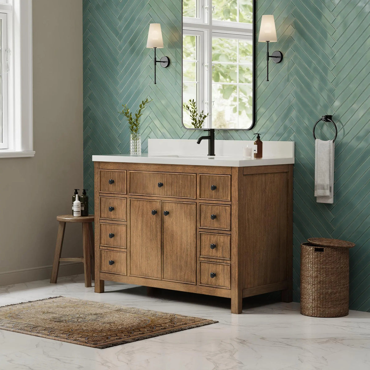 48" Rian Single Bathroom Vanity Toasted Walnut Matte Black Trim by wyndham View 12