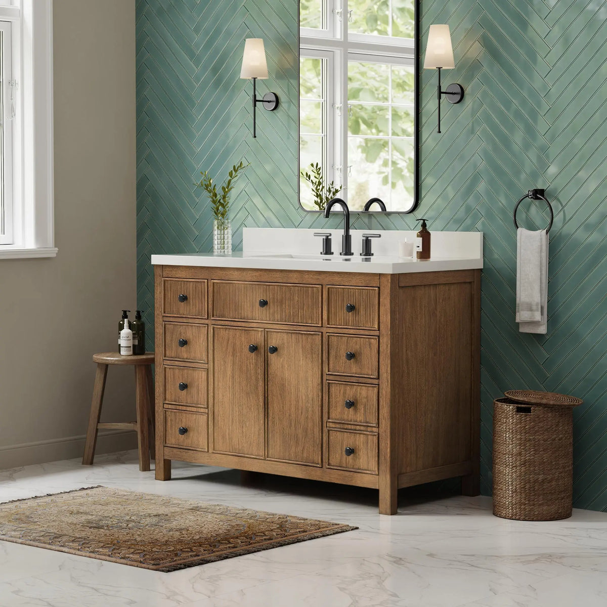 48" Rian Single Bathroom Vanity Toasted Walnut Matte Black Trim by wyndham View 16