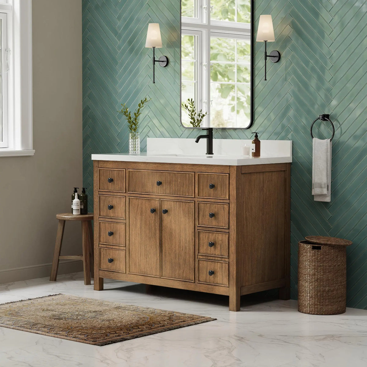 48" Rian Single Bathroom Vanity Toasted Walnut Matte Black Trim by wyndham View 4