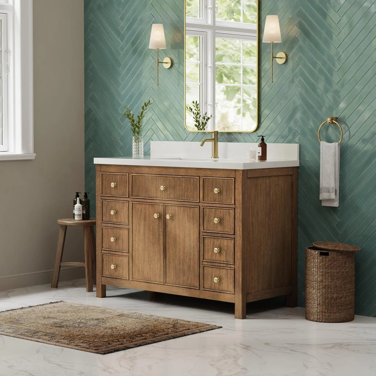 48" Rian Single Bathroom Vanity Toasted Walnut Satin Bronze Trim by wyndham View 12