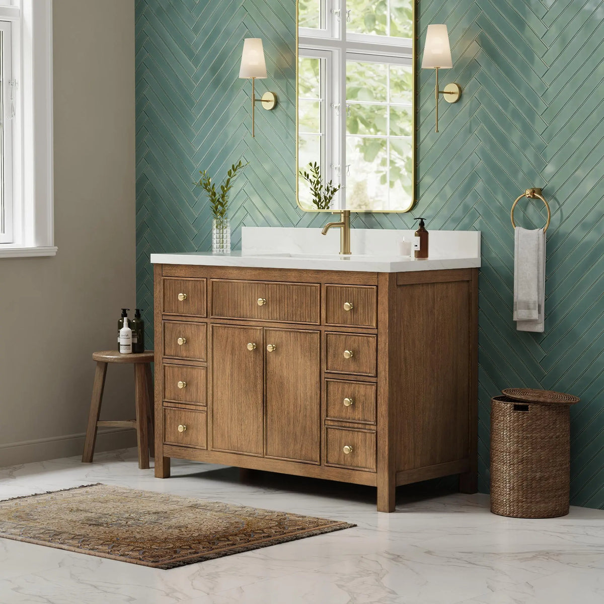 48" Rian Single Bathroom Vanity Toasted Walnut Satin Bronze Trim by wyndham View 4