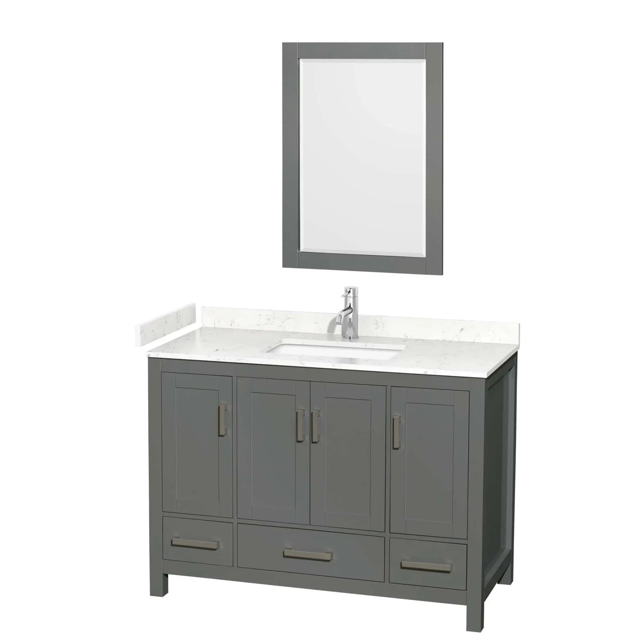 48" Sheffield Single Bathroom Vanity in Dark Gray with Brushed Chrome Trim & 24" Mirror by Wyndham