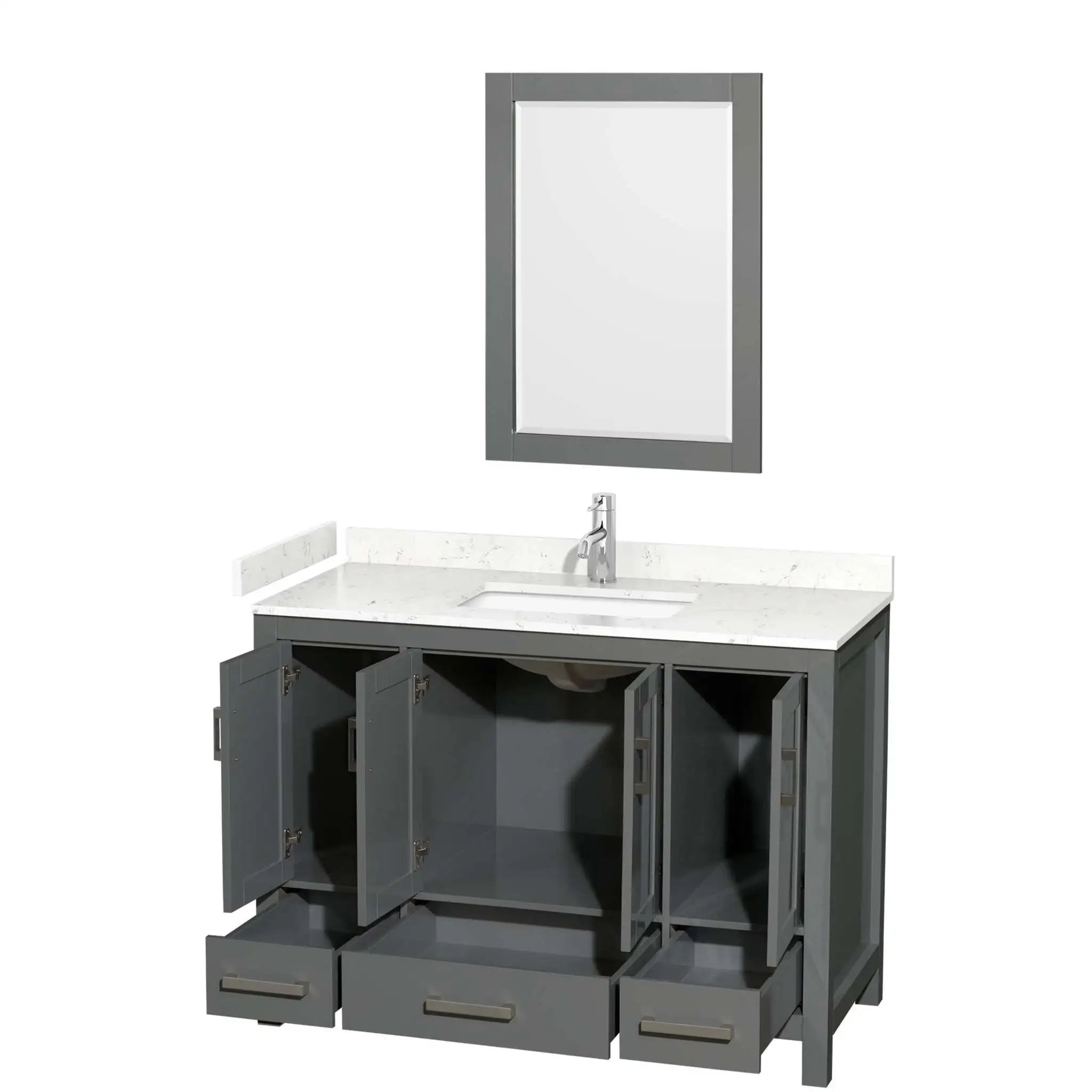 48" Sheffield Single Bathroom Vanity in Dark Gray with Brushed Chrome Trim & 24" Mirror by Wyndham