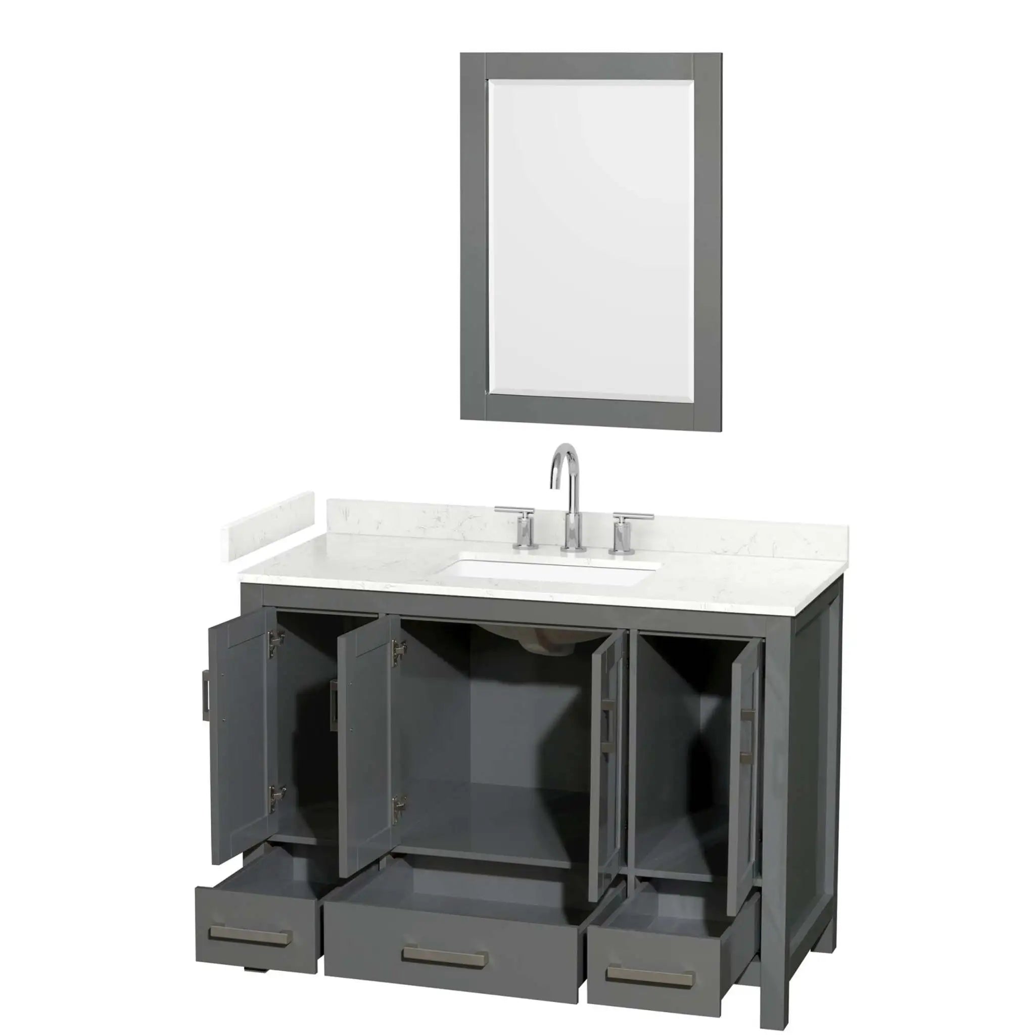 48" Sheffield Single Bathroom Vanity in Dark Gray with Brushed Chrome Trim & 24" Mirror by Wyndham