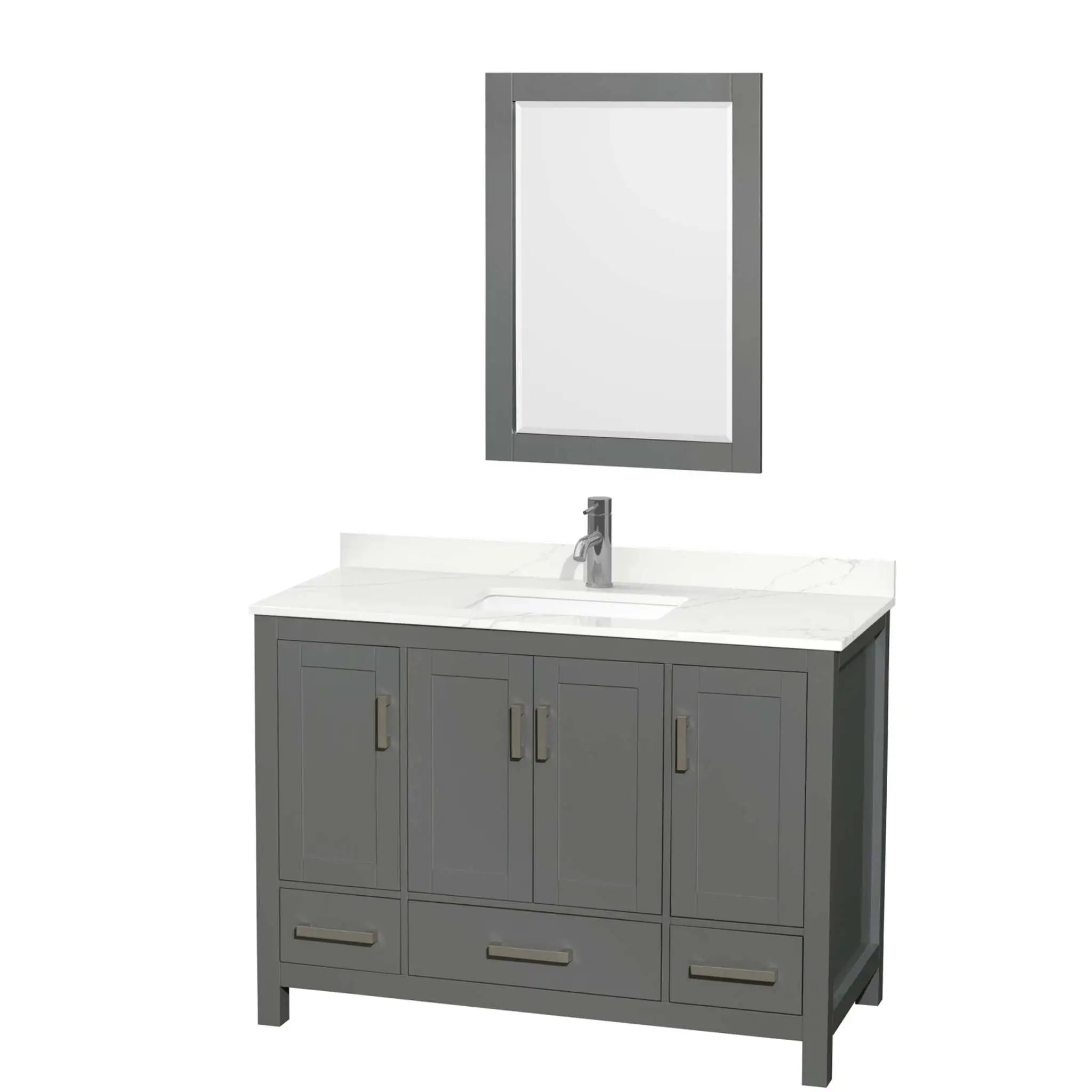48" Sheffield Single Bathroom Vanity in Dark Gray with Brushed Chrome Trim & 24" Mirror by Wyndham