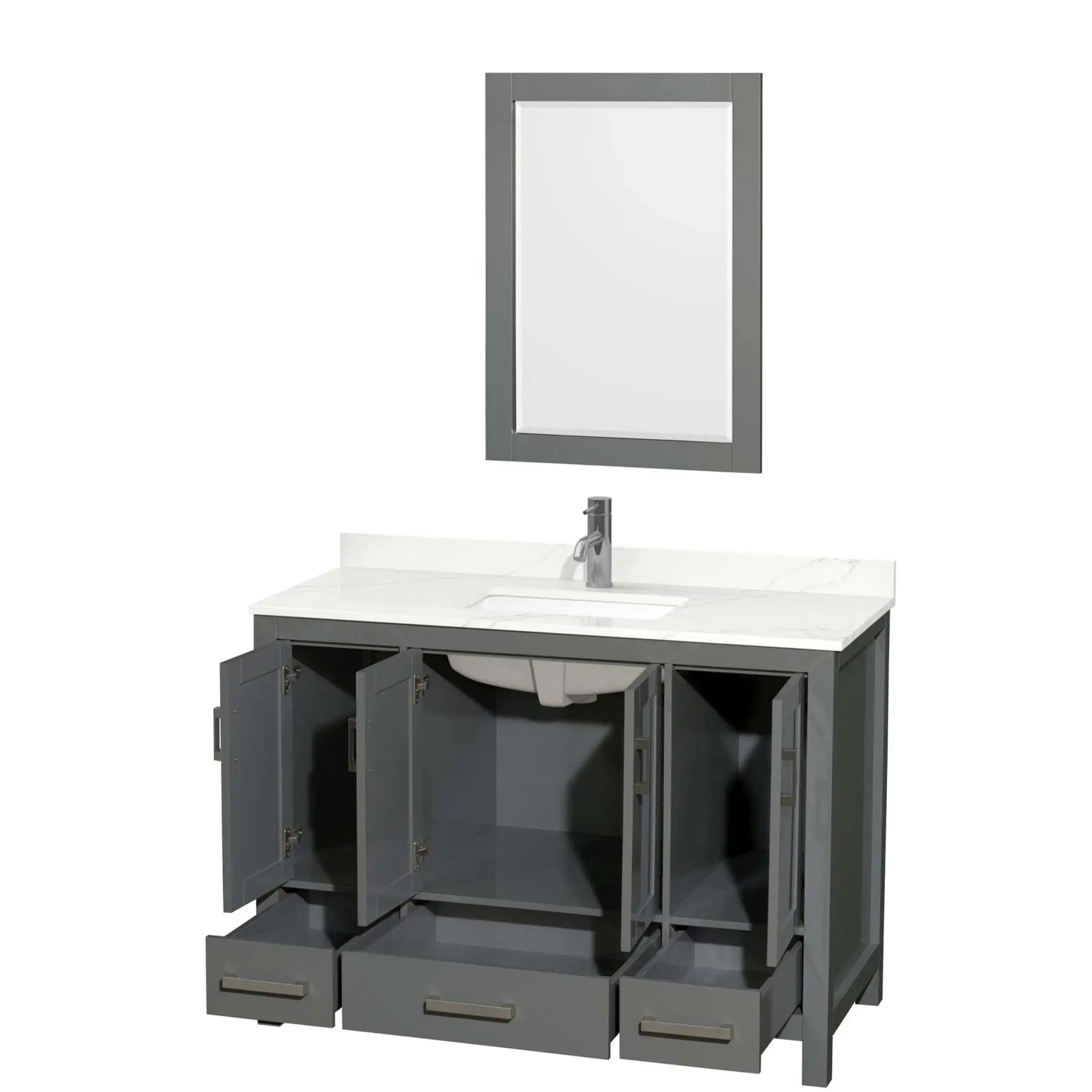 48" Sheffield Single Bathroom Vanity in Dark Gray with Brushed Chrome Trim & 24" Mirror by Wyndham