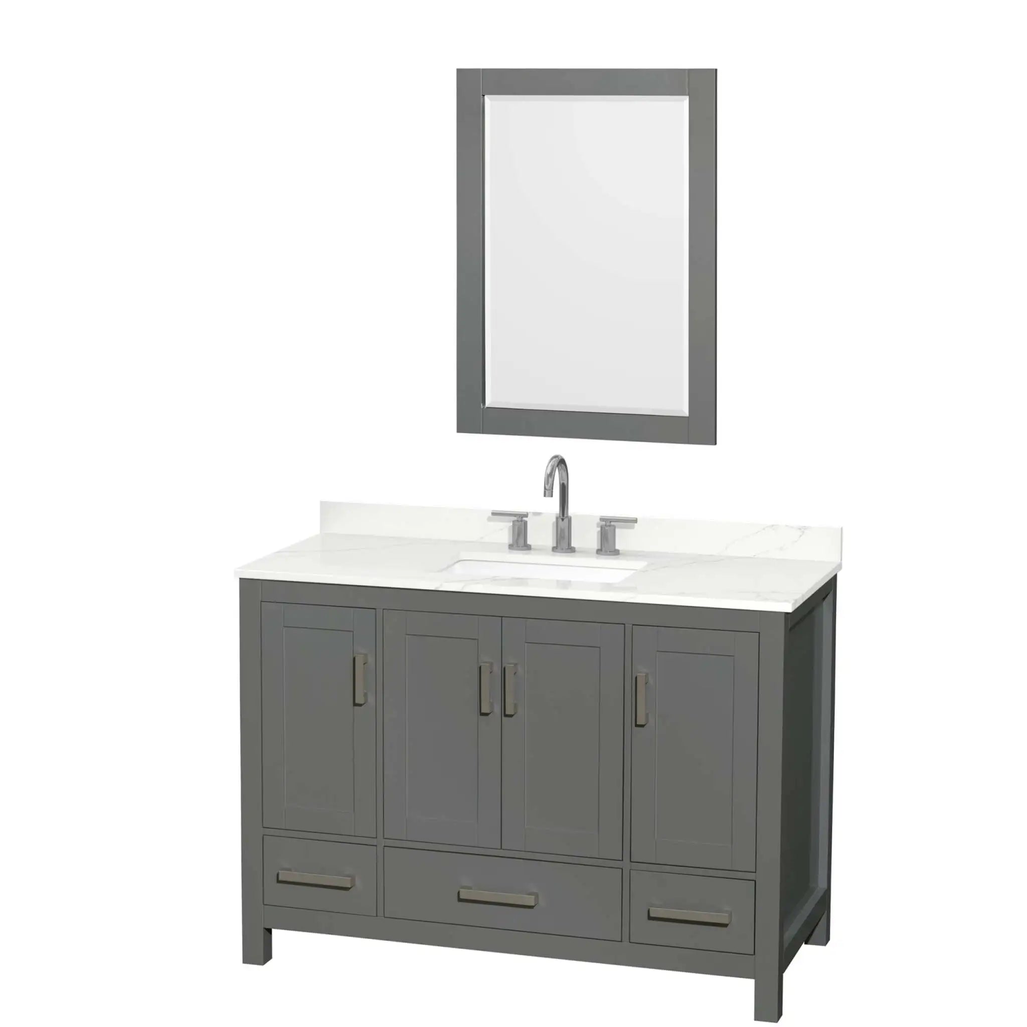 48" Sheffield Single Bathroom Vanity in Dark Gray with Brushed Chrome Trim & 24" Mirror by Wyndham