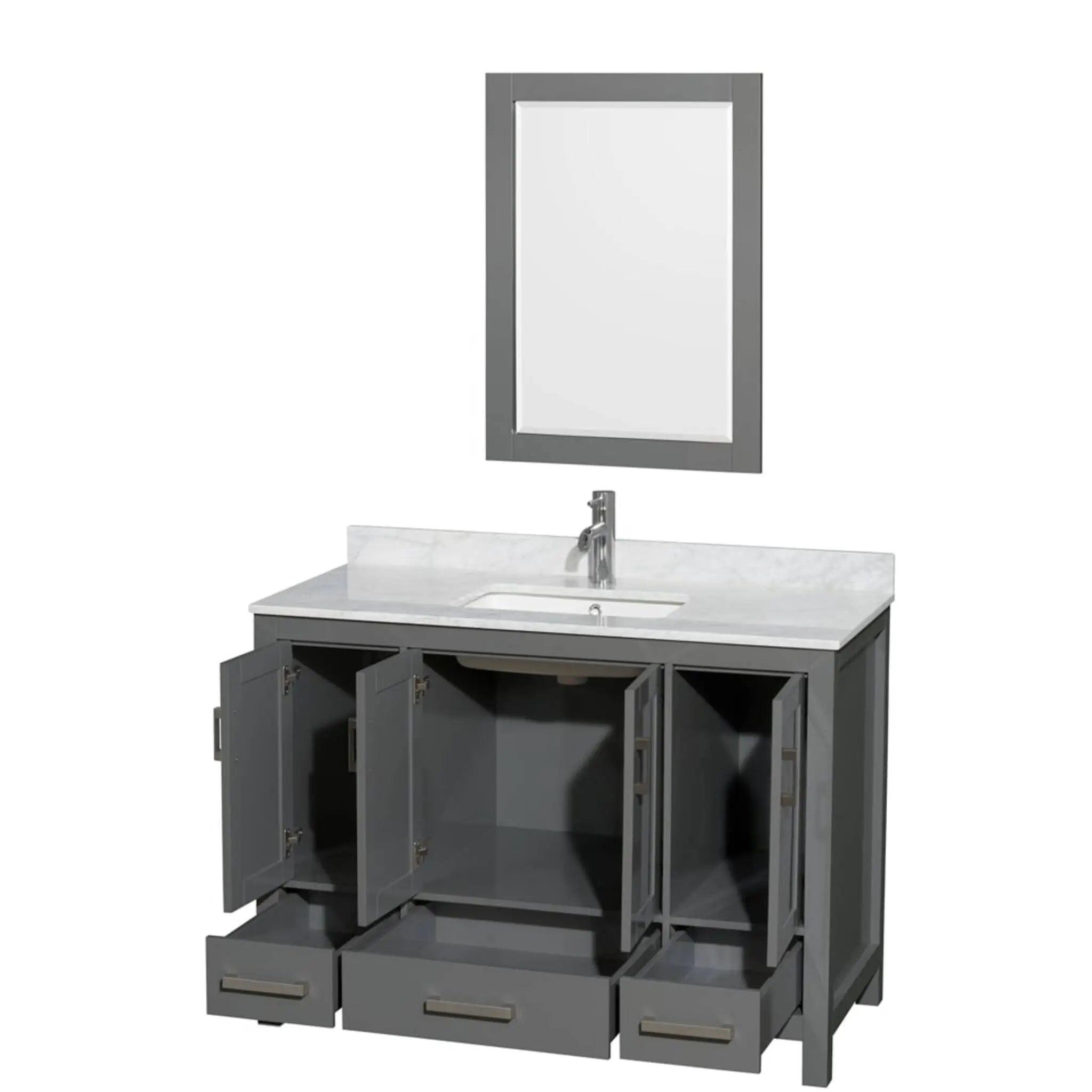 48" Sheffield Single Bathroom Vanity in Dark Gray with Brushed Chrome Trim & 24" Mirror by Wyndham