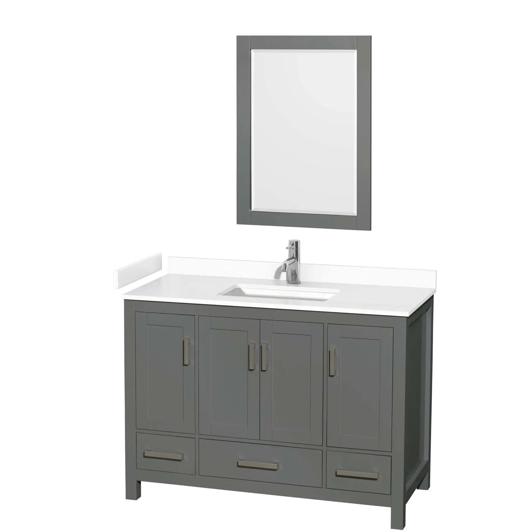 48" Sheffield Single Bathroom Vanity in Dark Gray with Brushed Chrome Trim & 24" Mirror by Wyndham
