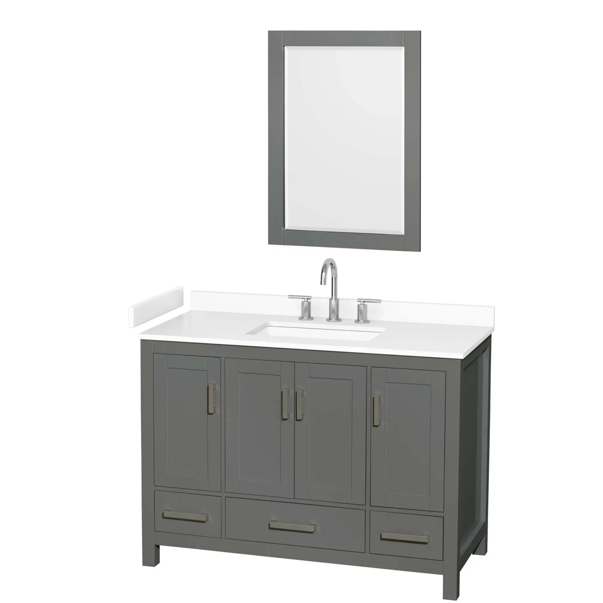 48" Sheffield Single Bathroom Vanity in Dark Gray with Brushed Chrome Trim & 24" Mirror by Wyndham