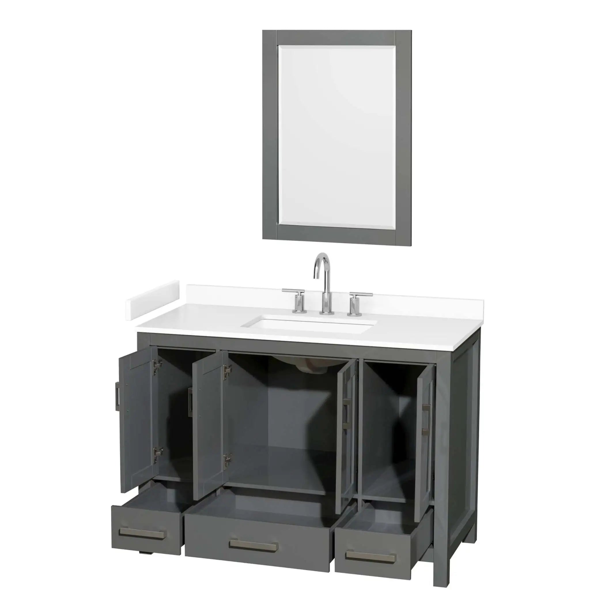 48" Sheffield Single Bathroom Vanity in Dark Gray with Brushed Chrome Trim & 24" Mirror by Wyndham