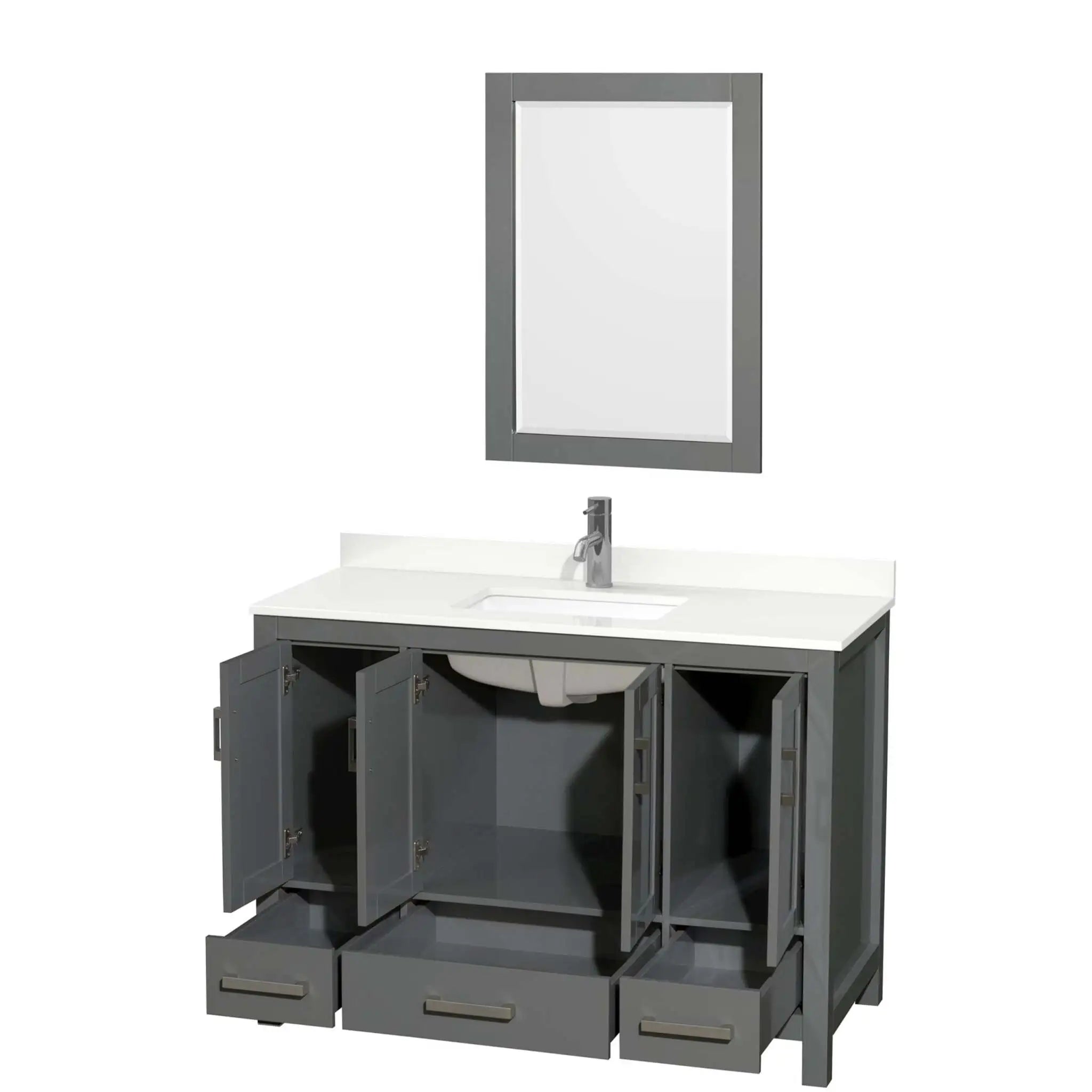 48" Sheffield Single Bathroom Vanity in Dark Gray with Brushed Chrome Trim & 24" Mirror by Wyndham